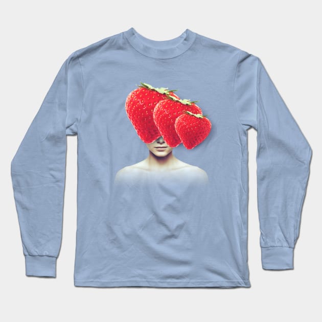 Strawberry head portrait Long Sleeve T-Shirt by reesea